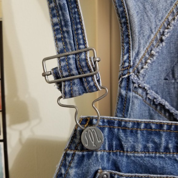 Squeeze Jeans overalls Medium denim shorts utility bib carpenter VINTAGE 90s - Picture 3 of 14